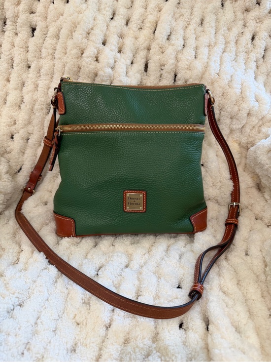 Dooney & Bourke Handbags - Dooney & Bourke Emerald Green Pebbled Leather Shoulder Bag with Brown Trim